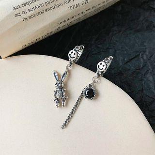 Non-matching 925 Sterling Silver Rabbit Smiley Dangle Earring 1 Pair - 925 Silver - Silver - One Size