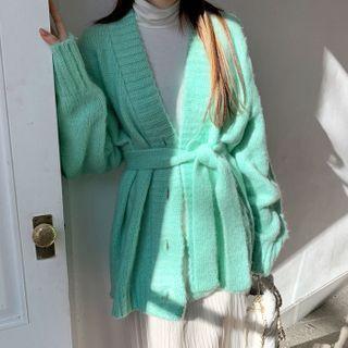 Oversized Furry Cardigan With Sash