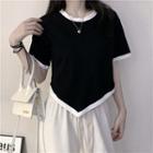 Asymmetrical Short-sleeve Contrast Trim T-shirt