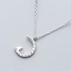925 Sterling Silver Rhinestone Dolphin & Moon Pendant Necklace