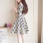 Cold Shoulder Printed A-line Dress