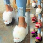 Chunky Heel Furry Platform Slide Sandals