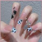 Bow Embroidered Leopard Print Pointed Faux Nail Tips Z158 - Nude - One Size