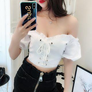 Off-shoulder Lace-up Crop Top White - One Size