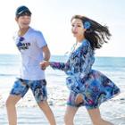 Couple Matching Printed Bell-sleeve A-line Dress / Beach Shorts