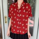 Short-sleeve Leaf Print Shirt Red - One Size