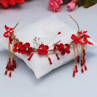Wedding Rhinestone Flower Fringe Headband As Shown In Figure - One Size