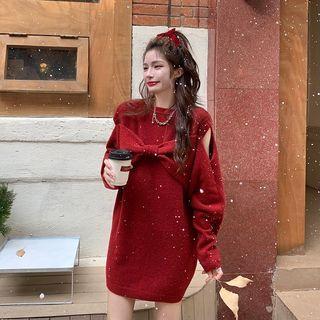 Cold-shoulder Bow Sweater Dress