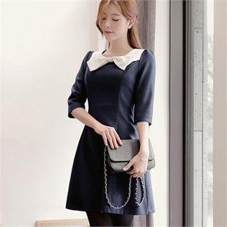 Contrasted Ribbon-trim Zip-back Dress