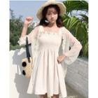 Wide-strap Smocked A-line Dress / Frill Trim Light Jacket