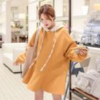 Fleece Hood Flare Hem Hoodie