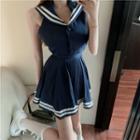 Halter-neck Sailor-collar Crop Top / Mini Skirt
