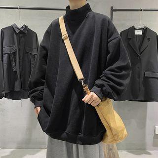 Mock-neck Plain Oversized Pullover