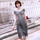 Cap-sleeve Fringe Cocktail Dress