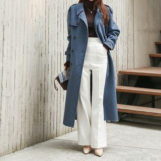Wool Blend Maxi Trench Coat & Vest Liner