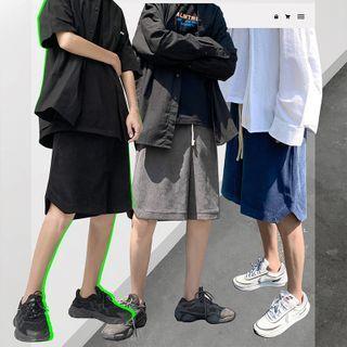 Drawstring Plain Wide-leg Sweatshorts