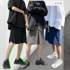 Drawstring Plain Wide-leg Sweatshorts