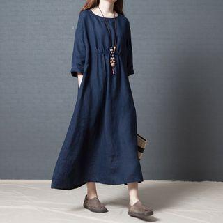 Crew-neck Long-sleeve Midi A-line Dress