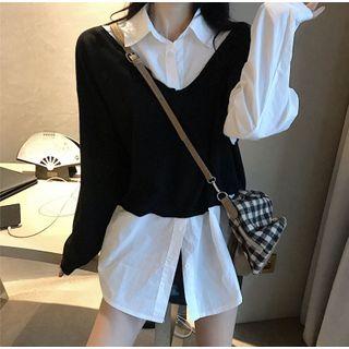 Mock Two-piece Oversized Shirt Black - One Size