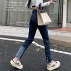 High-waist Color Block Button Jeans
