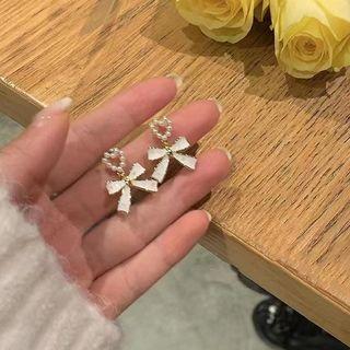 Heart Bow Faux Pearl Alloy Earring 1 Pair - White & Gold - One Size