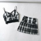 Cropped Plaid Camisole Top / Plaid Skort