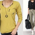 V-neck Pocket-front Stitch Trim T-shirt