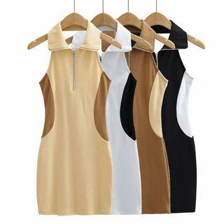 Collared Half-zip Mini Sheath Tank Dress