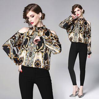 Cold Shoulder Pattern Shirt As Shown In Figure - One Size
