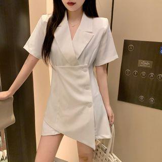 Notch Lapel Short-sleeve Mini A-line Dress