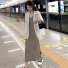 Spaghetti-strap Midi A-line Dress / Shirt / Set