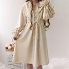 Bell-sleeve Midi A-line Dress Almond - One Size
