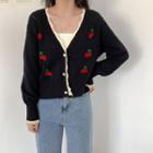 Cherry Embroidered Long-sleeve Knit Jacket
