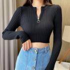 Half-zip Ribbed Knit Cropped Sweater