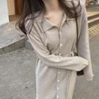 Button Long-sleeve Midi Knit Dress