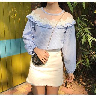 Sheer Yoke Striped Blouse