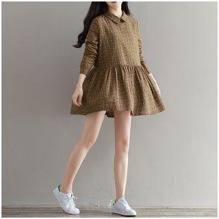 Dotted Long Sleeve Collared Dress