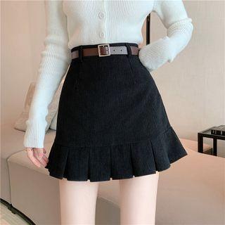 Set: Ruffle Hem A-line Skirt + Belt