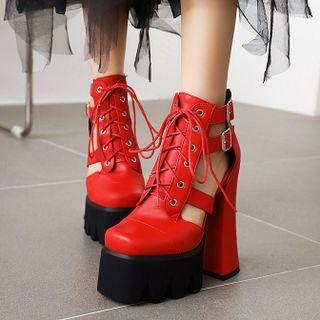 Lace-up Cutout Platform Chunky Heel Short Boots