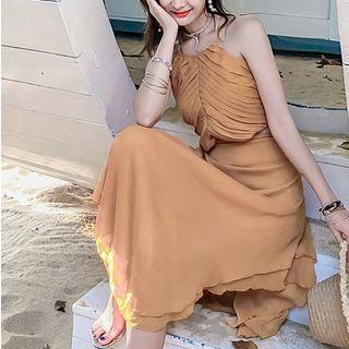 Spaghetti Strap Cutout-waist Midi A-line Dress