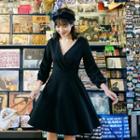 Lantern Sleeve V-neck A-line Dress