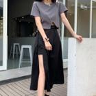 Plain Midi Skirt / Short-sleeve Crop Top