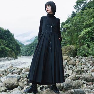 Pleated Maxi A-line Overall Dress