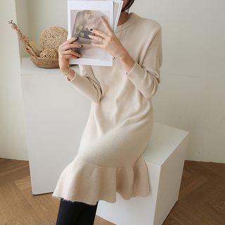 Ruffle-hem Wool Blend Midi Knit Dress