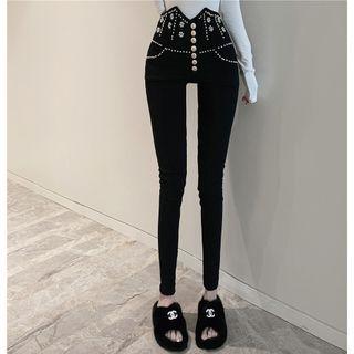 High Waist Beaded Skinny Pants