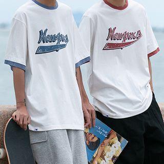Contrast-trim Lettering Print Oversized Tee