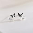 925 Sterling Silver Rhinestone Butterfly Earring 1 Pair - Es676 - One Size