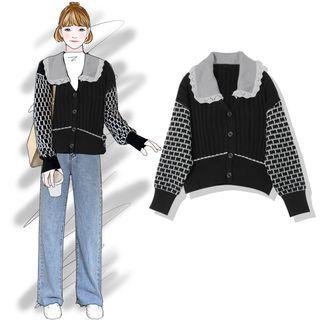 Printed Panel Collared Cardigan