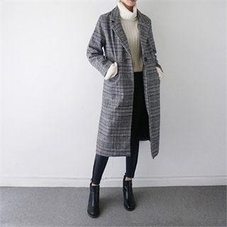Single-button Glen-plaid Coat Black - One Size