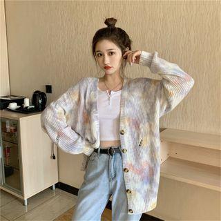 Tie Dye Buttoned Knit Cardigan Multicolor - One Size